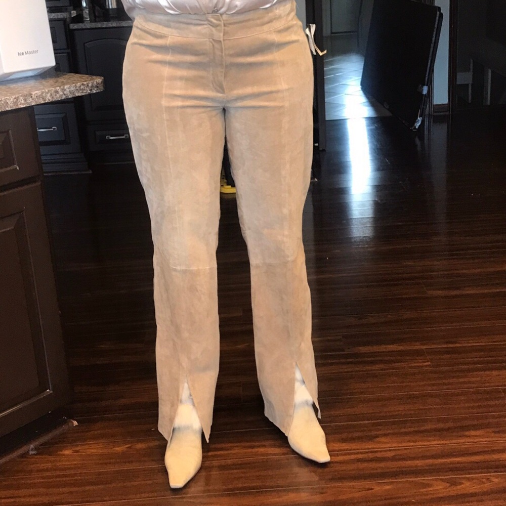 Tan leather Suede pants with front vents
